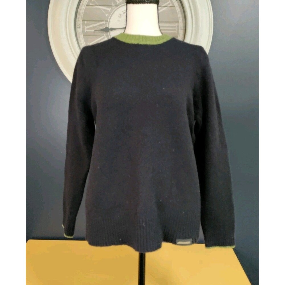 Abercrombie & Fitch 100% Wool Sweater Women's M Navy Blue Green Crew Neck Warm